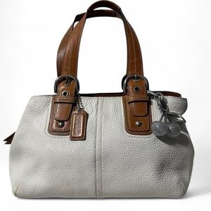 Vintage Y2K Coach Pebbled Leather Satchel Cream Ivory Brown Buckle Shoulder Bag